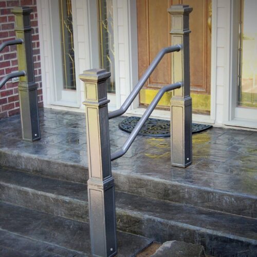 Handrails on stamped concrete steps