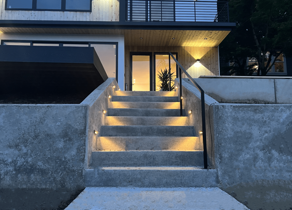 Retaining walls with lighted steps