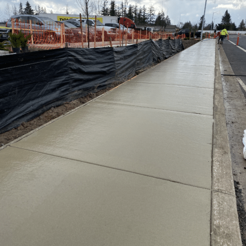 Commercial concrete walkway leading up to a new commercial build